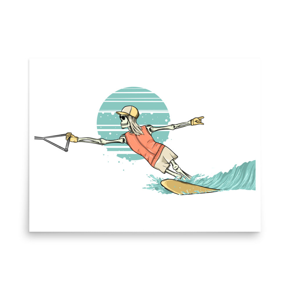 SKELLIES Waterskiing Woman Poster - Skeleton Water Ski Cut Graphic, Wall Art for Waterskiing Enthusiasts