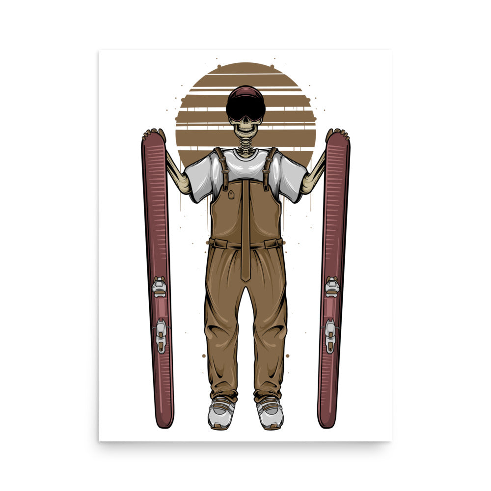 SKELLIES Skiing Man Poster - Skeleton Skiing Graphic, Wall Art for Skiing Enthusiasts