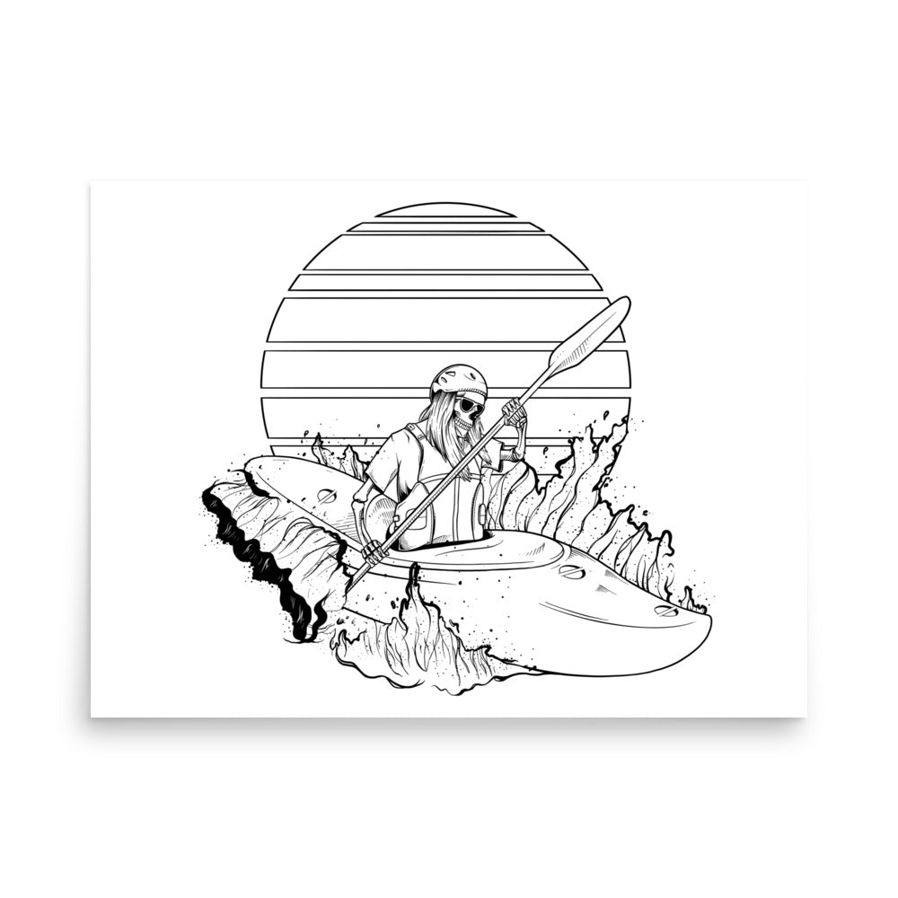 SKELLIES Kayaking Woman Poster - Skeleton Kayaking Line Graphic, Wall Art for Kayaking Enthusiasts