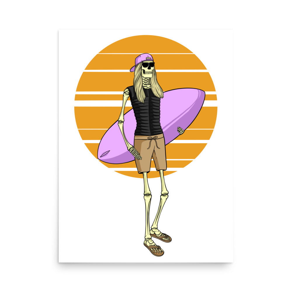 SKELLIES Wakesurfing Woman Poster - Skeleton Wakesurfing Graphic, Wall Art for Wakesurfing Enthusiasts