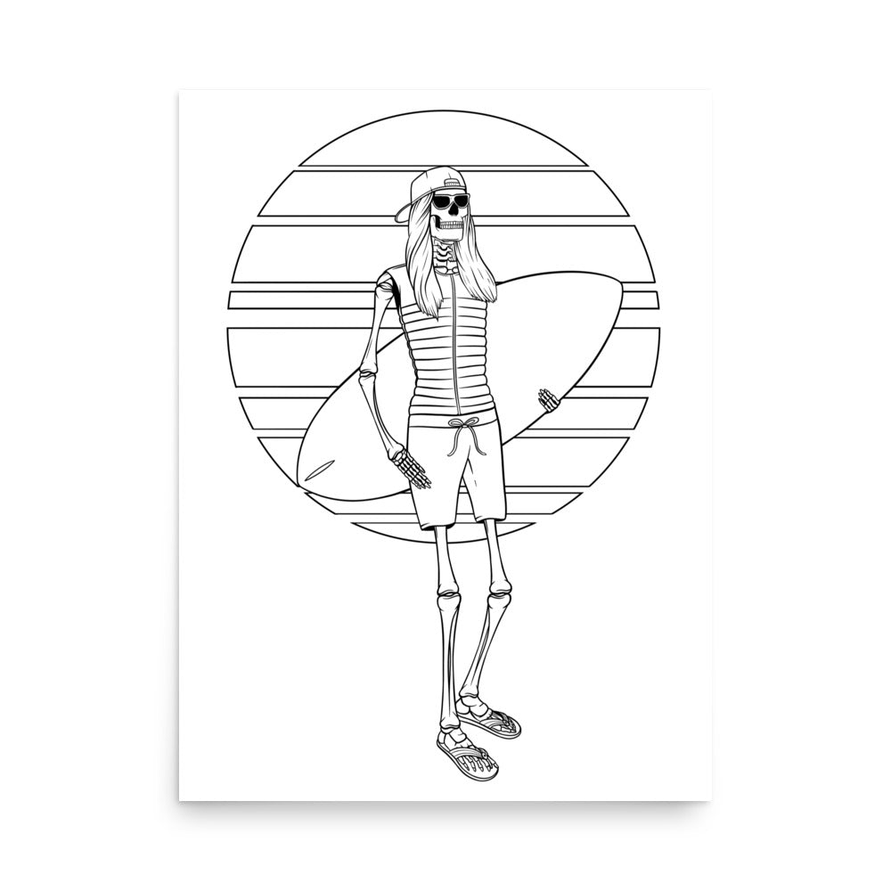 SKELLIES Wakesurfing Woman Poster - Skeleton Wakesurfing Line Graphic, Wall Art for Wakesurfing Enthusiasts