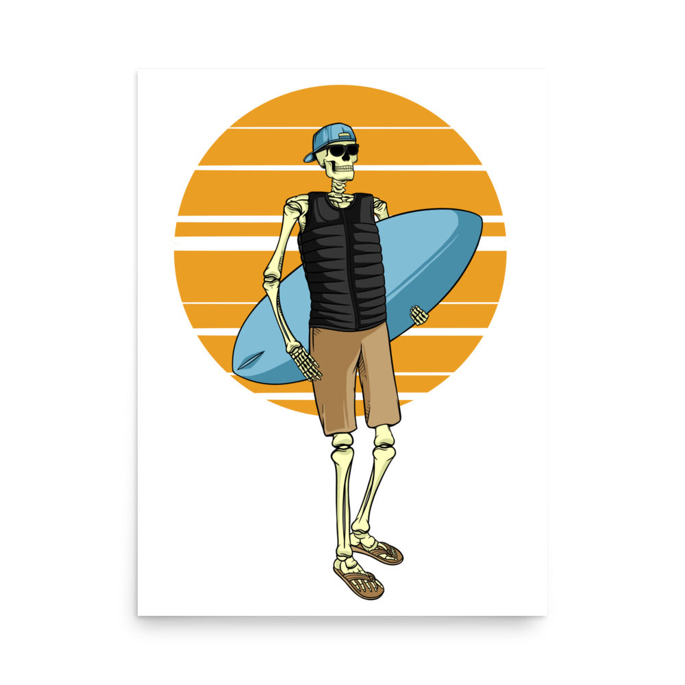 SKELLIES Wakesurfing Man Poster - Skeleton Wakesurfing Graphic, Wall Art for Wakesurfing Enthusiasts