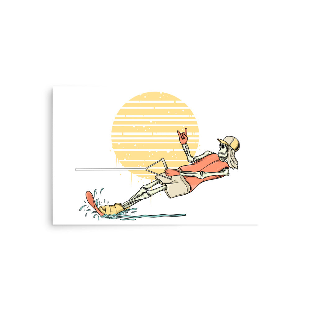 SKELLIES Waterskiing Woman Poster - Skeleton Waterskiing Graphic, Wall Art for Waterskiing Enthusiasts