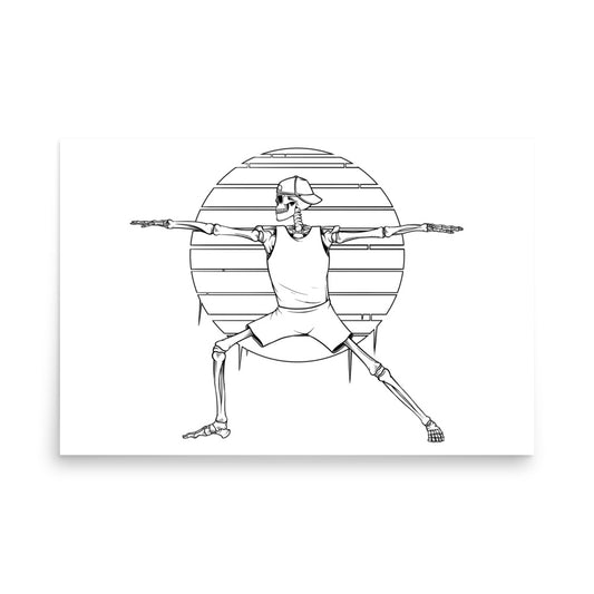 SKELLIES Yoga Warrior Man Poster - Skeleton Yoga Warrior Line Graphic, Wall Art for Yoga Enthusiasts