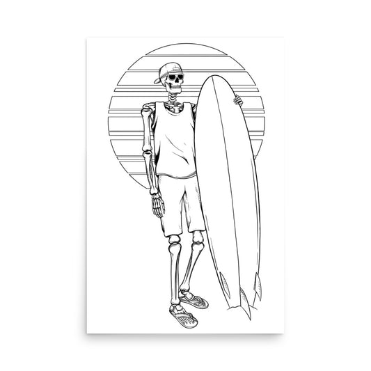 SKELLIES Surfing Man Poster - Skeleton Surfing Line Graphic, Wall Art for Surfing Enthusiasts