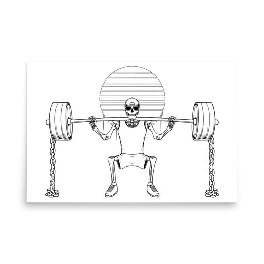 SKELLIES Gym Man Poster - Skeleton Weightlifting Line Graphic, Wall Art for Gym Enthusiasts