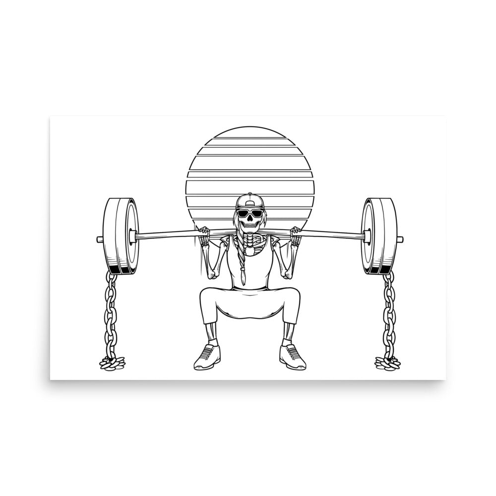 SKELLIES Gym Woman Poster - Skeleton Weightlifting Line Graphic, Wall Art for Gym Enthusiasts