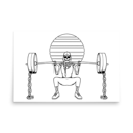 SKELLIES Gym Woman Poster - Skeleton Weightlifting Line Graphic, Wall Art for Gym Enthusiasts