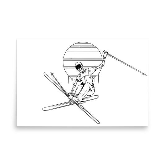 SKELLIES Ski Grab Man Poster - Skeleton Ski grab Line Graphic, Wall Art for Skiing Enthusiasts