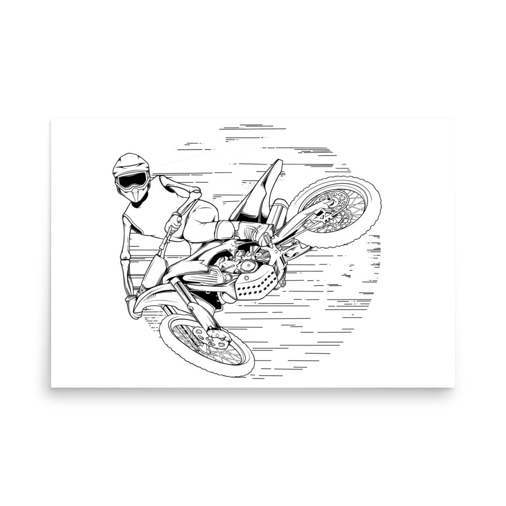 SKELLIES Motocross Man Poster - Skeleton Motocross Line Graphic, Wall Art for Motocross Enthusiasts