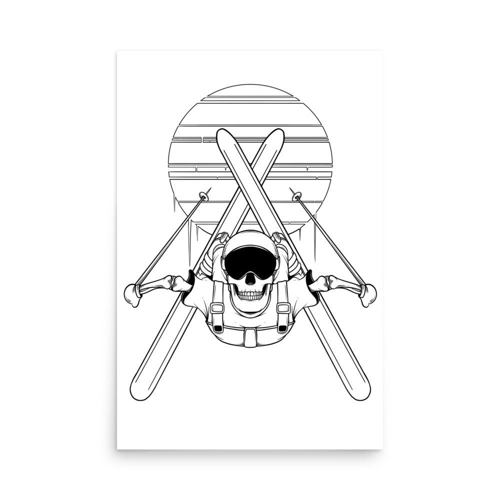 SKELLIES Ski flip Man Poster - Skeleton Skiing Line Graphic, Wall Art for Skiing Enthusiasts