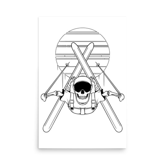 SKELLIES Ski flip Man Poster - Skeleton Skiing Line Graphic, Wall Art for Skiing Enthusiasts