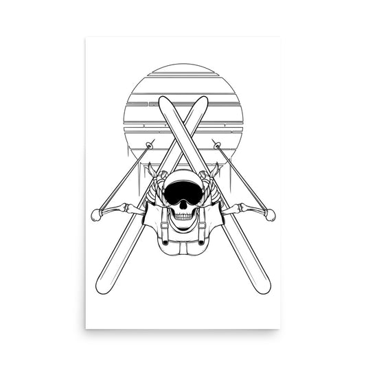 SKELLIES Ski flip Woman Poster - Skeleton Skiing Line Graphic, Wall Art for Skiing Enthusiasts