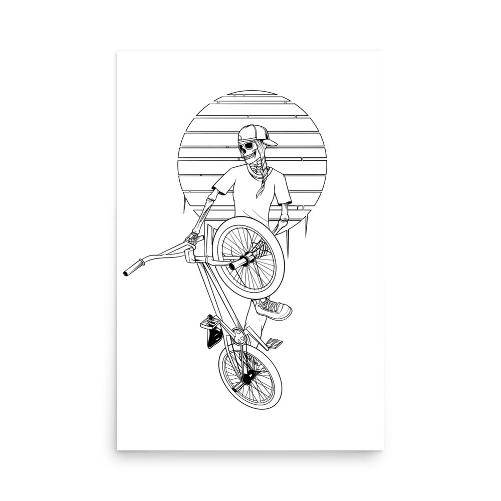 SKELLIES BMX Women Poster - Skeleton BMXing Line Graphic, Wall Art for BMX Enthusiasts