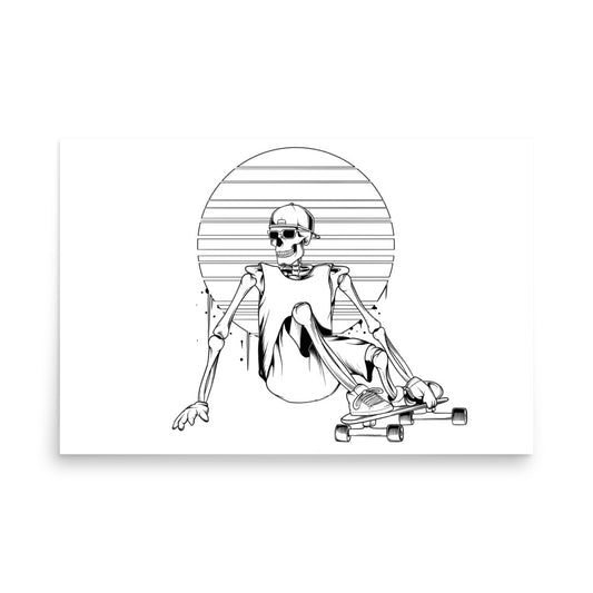 SKELLIES Longboarding Man Poster - Skeleton Longboarding Line Graphic, Wall Art for Longboarding Enthusiasts