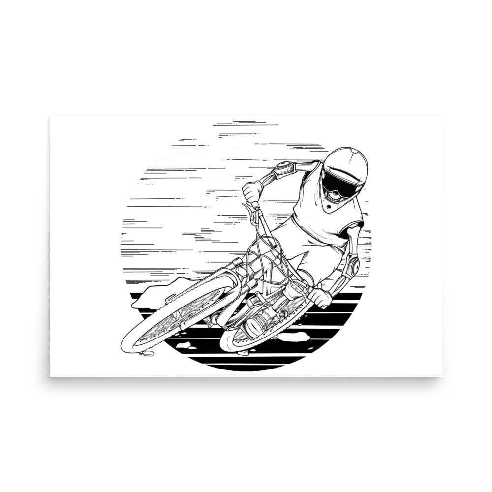 SKELLIES Mountain Biking Man Poster - Skeleton Mountain Biking Line Graphic, Wall Art for Mountain Bike Enthusiasts