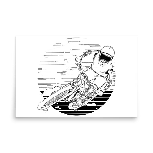 SKELLIES Mountain Biking Man Poster - Skeleton Mountain Biking Line Graphic, Wall Art for Mountain Bike Enthusiasts