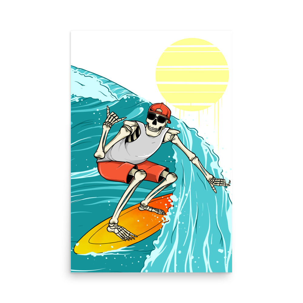 SKELLIES Man Wakesurfing Wave Poster - Skeleton Wakesurfing Graphic, Wall Art for Wakesurfing Enthusiasts