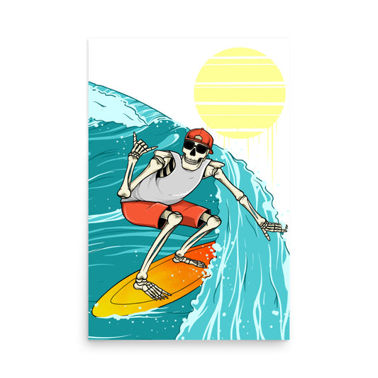 SKELLIES Man Wakesurfing Wave Poster - Skeleton Wakesurfing Graphic, Wall Art for Wakesurfing Enthusiasts