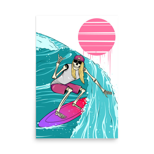 SKELLIES Woman Wakesurfing Wave Poster - Skeleton Wakesurfing Graphic, Wall Art for Wakesurfing Enthusiasts