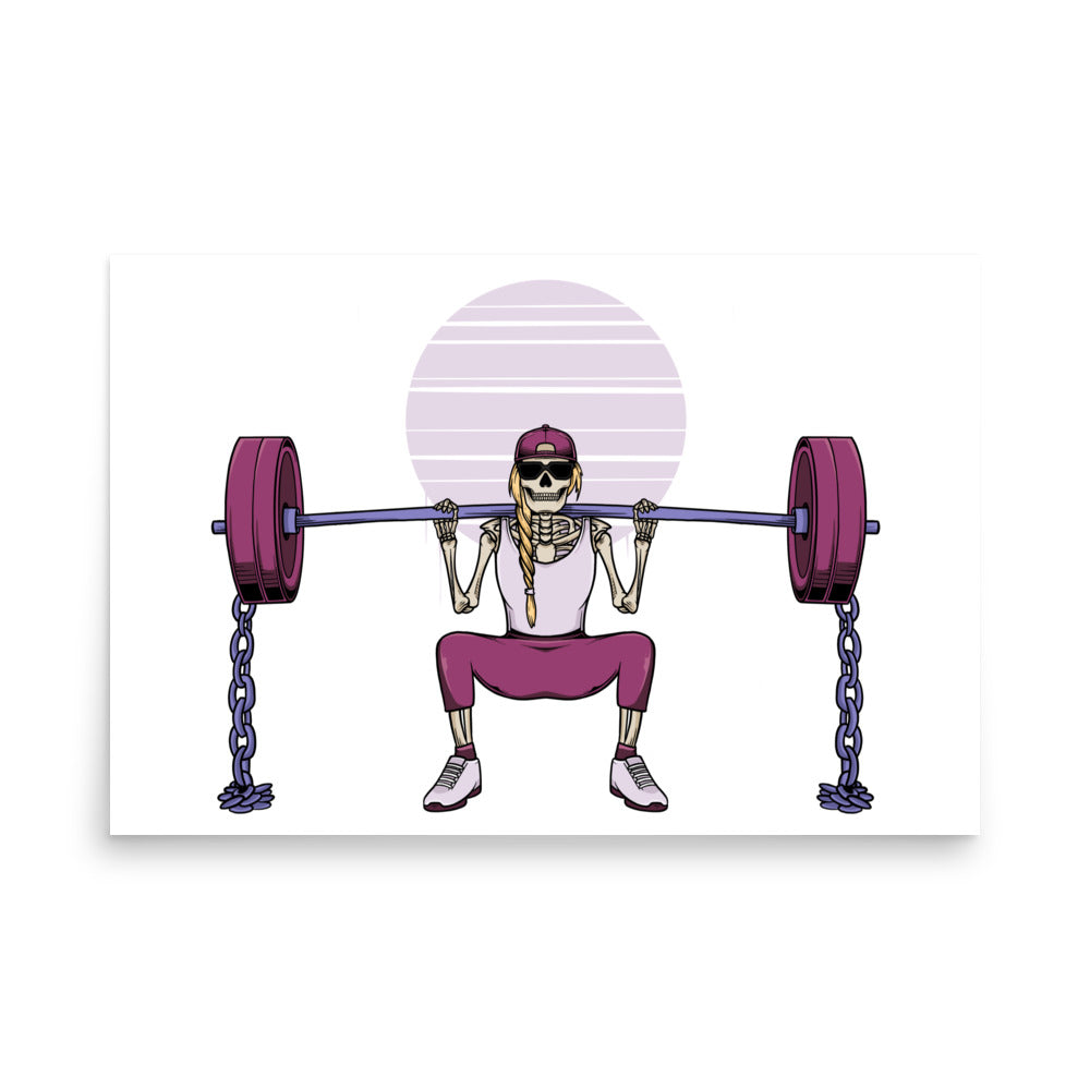 SKELLIES Gym Woman Poster - Skeleton Weightlifting Graphic, Wall Art for Gym Enthusiasts