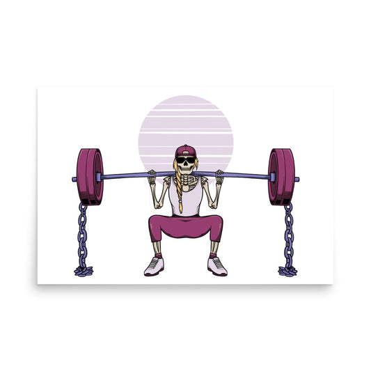 SKELLIES Gym Woman Poster - Skeleton Weightlifting Graphic, Wall Art for Gym Enthusiasts