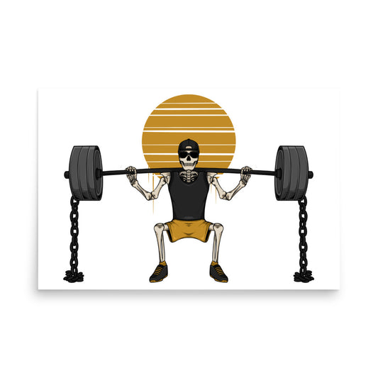 SKELLIES Gym Man Poster - Skeleton Weightlifting Graphic, Wall Art for Gym Enthusiasts