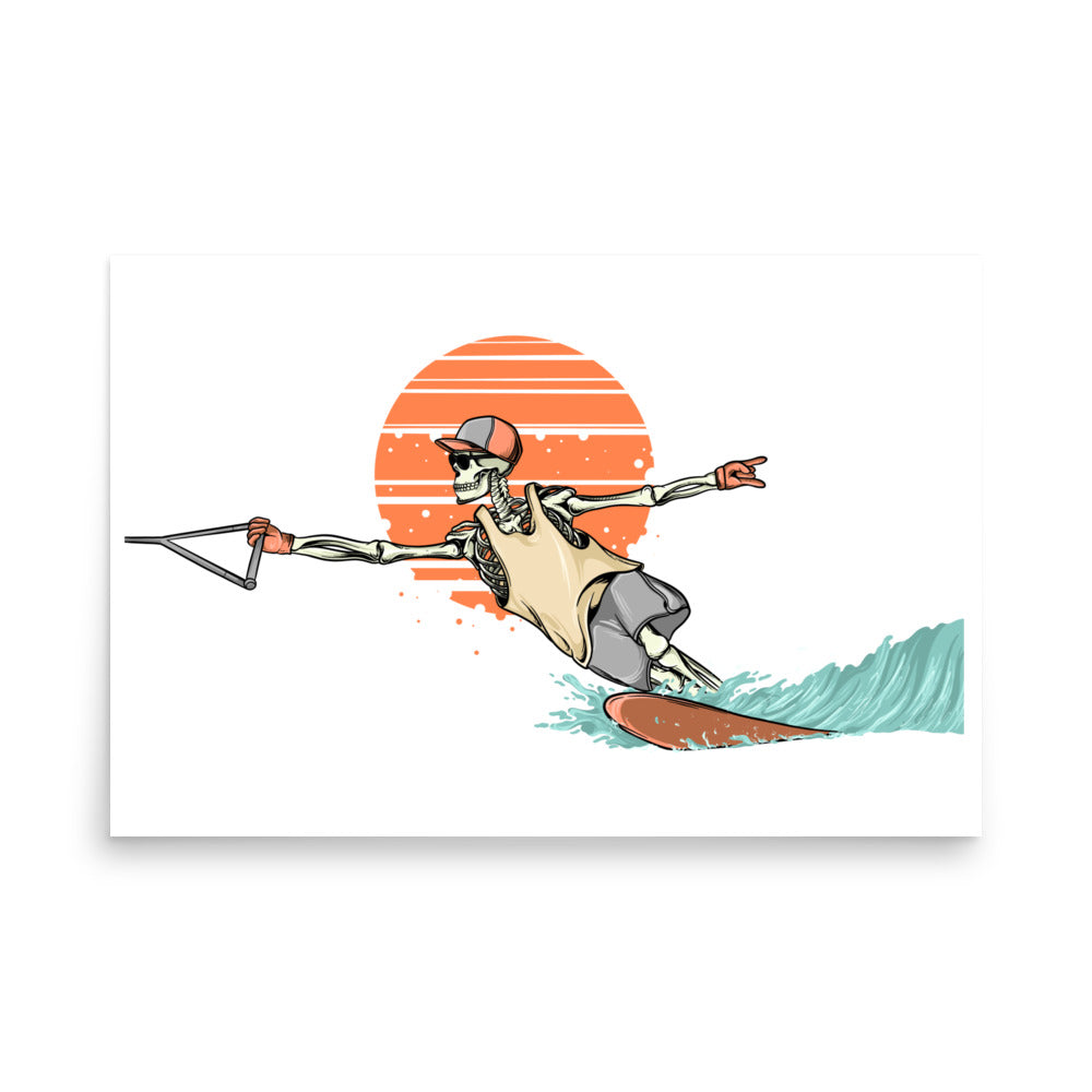 SKELLIES Waterskiing Man Poster - Skeleton Water Ski Cut Graphic, Wall Art for Waterskiing Enthusiasts