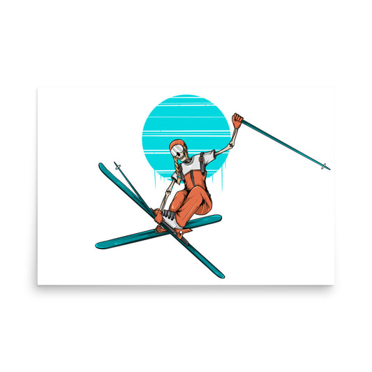 SKELLIES Ski Grab Woman Poster - Skeleton Ski Grab Graphic, Wall Art for Skiing Enthusiasts