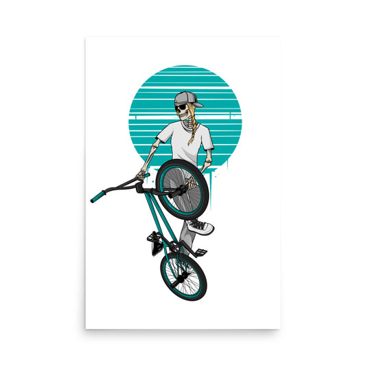 SKELLIES BMX Woman Poster - Skeleton BMXing Graphic, Wall Art for BMX Enthusiasts