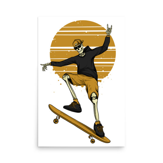 SKELLIES Skateboarding Man Poster - Skeleton Skateboarding Graphic, Wall Art for Skateboard Enthusiasts