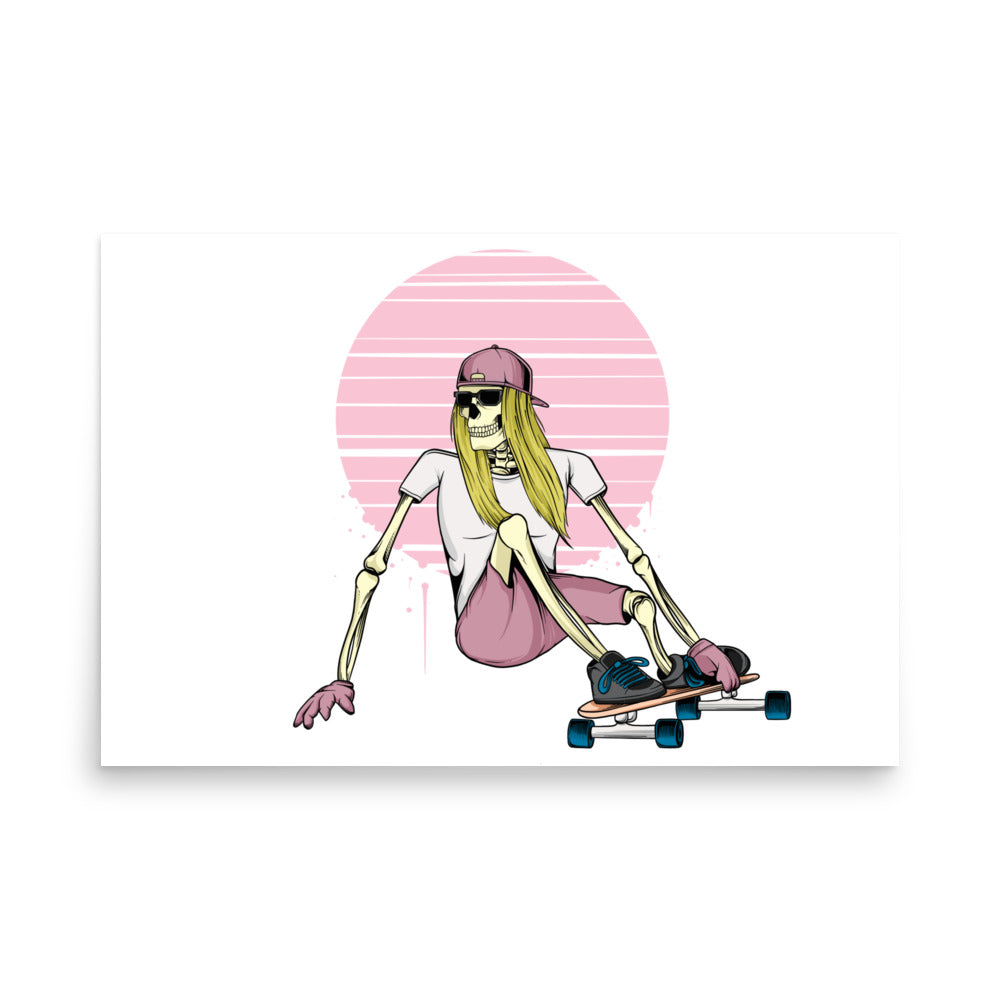 SKELLIES Longboarding woman Poster - Skeleton Longboarding Graphic, Wall Art for Longboarding Enthusiasts