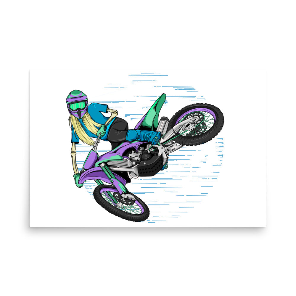 SKELLIES Motocross Woman Poster - Skeleton Motocross Graphic, Wall Art for Motocross Enthusiasts