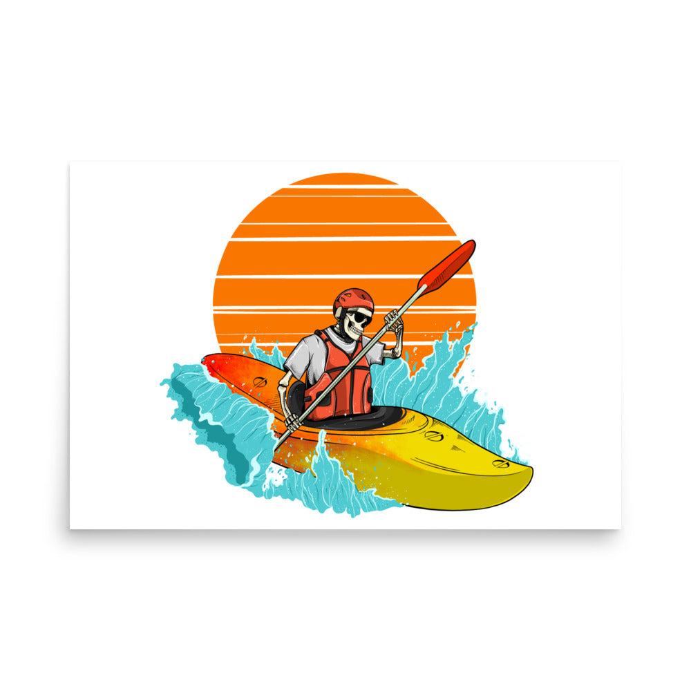 SKELLIES Kayaking Man Poster - Skeleton Kayaking Graphic, Wall Art for Kayaking Enthusiasts