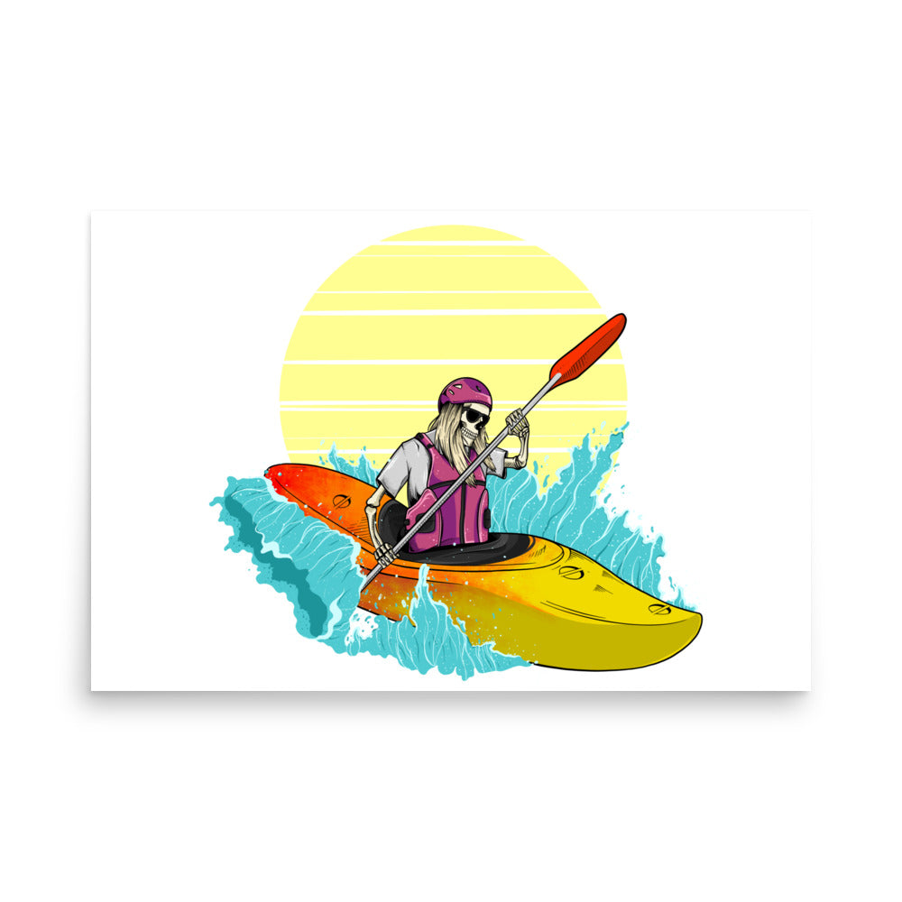 SKELLIES Kayaking Woman Poster - Skeleton Kayaking Graphic, Wall Art for Kayaking Enthusiasts