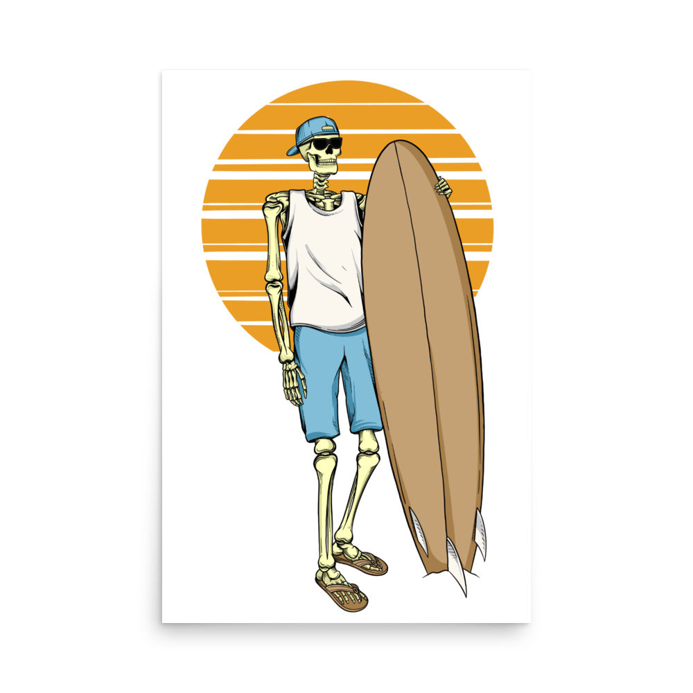 SKELLIES Surfing Man Poster - Skeleton Surfing Graphic, Wall Art for Surfing Enthusiasts