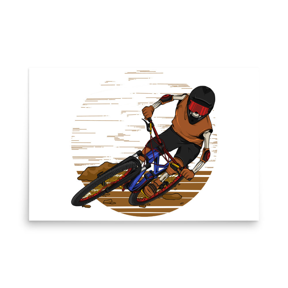 SKELLIES Mountain Biking Man Poster - Skeleton Mountain Biking Graphic, Wall Art for Mountain Bike Enthusiasts