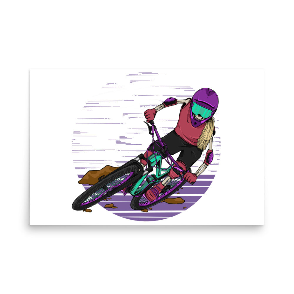 SKELLIES Mountain Biking Woman Poster - Skeleton Mountain Biking Graphic, Wall Art for Mountain Bike Enthusiasts