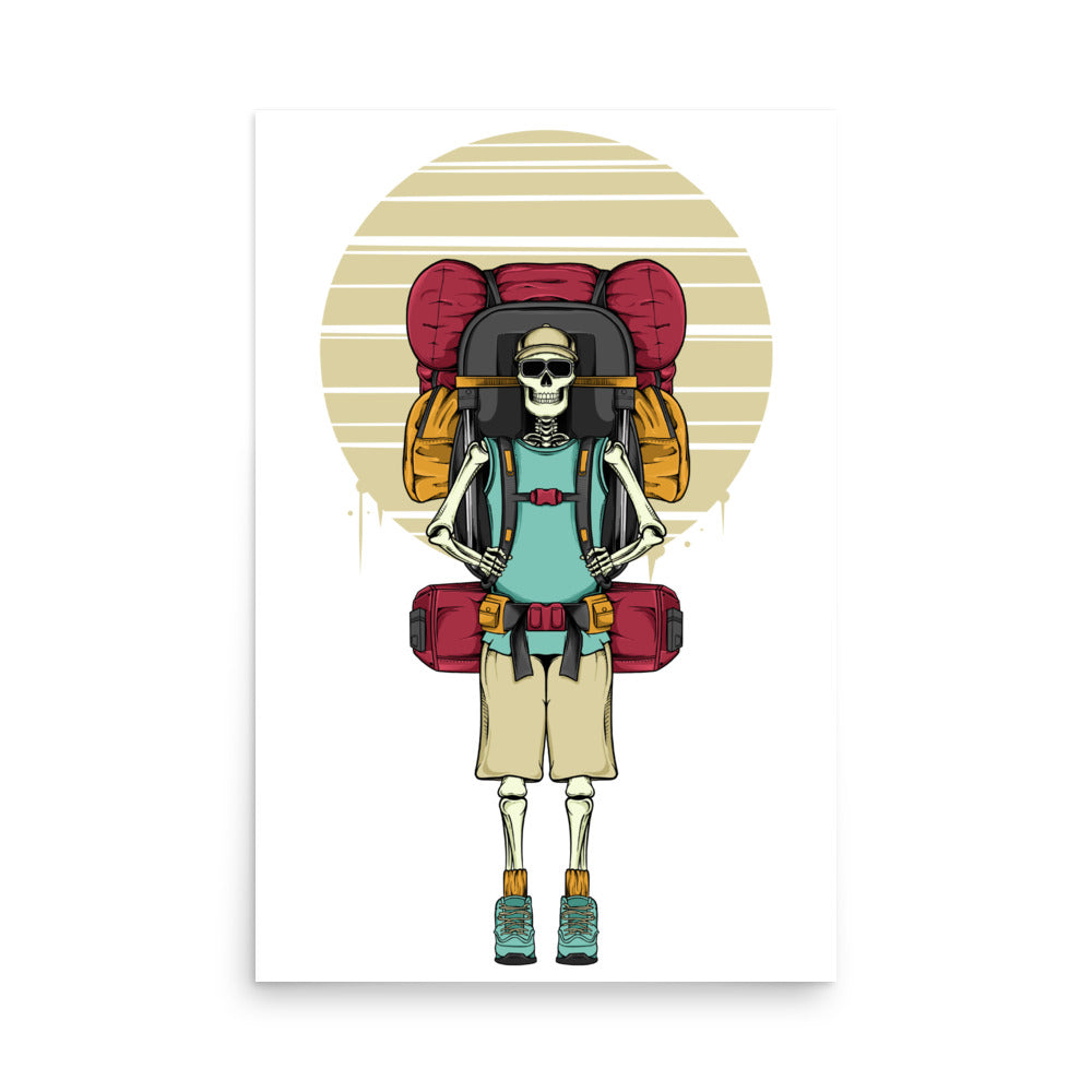 SKELLIES Hiking Man Poster - Skeleton Hiking Graphic, Wall Art for Hiking Enthusiasts