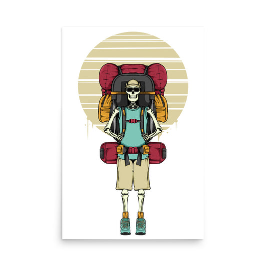 SKELLIES Hiking Man Poster - Skeleton Hiking Graphic, Wall Art for Hiking Enthusiasts