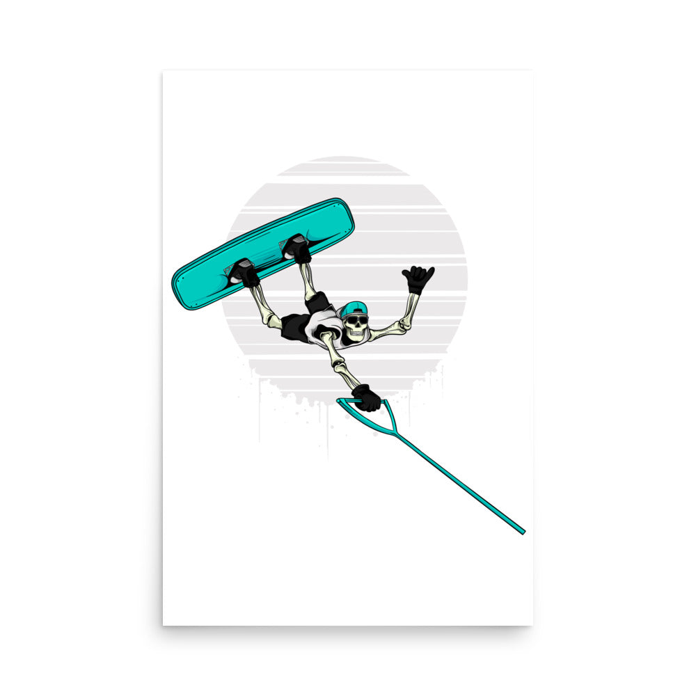 SKELLIES Wakeboarding Man Poster - Skeleton Wakeboarding Graphic, Wall Art for Wakeboarding Enthusiasts