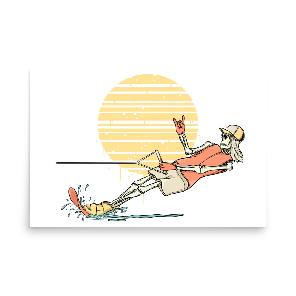 SKELLIES Waterskiing Woman Poster - Skeleton Waterskiing Graphic, Wall Art for Waterskiing Enthusiasts