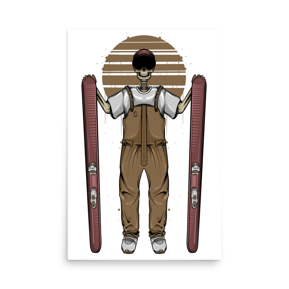 SKELLIES Skiing Man Poster - Skeleton Skiing Graphic, Wall Art for Skiing Enthusiasts