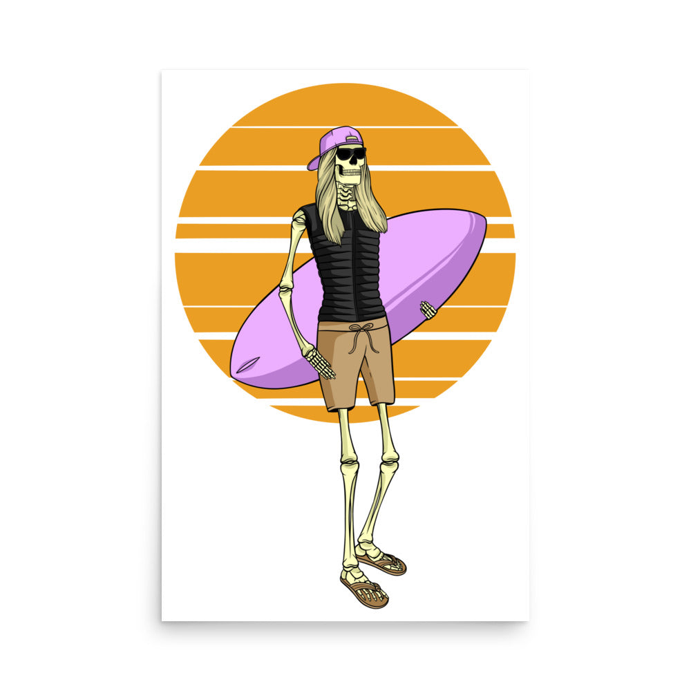 SKELLIES Wakesurfing Woman Poster - Skeleton Wakesurfing Graphic, Wall Art for Wakesurfing Enthusiasts