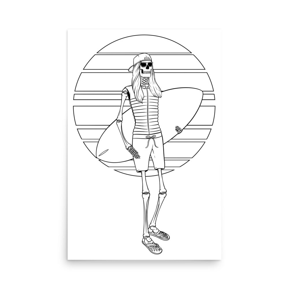 SKELLIES Wakesurfing Woman Poster - Skeleton Wakesurfing Line Graphic, Wall Art for Wakesurfing Enthusiasts