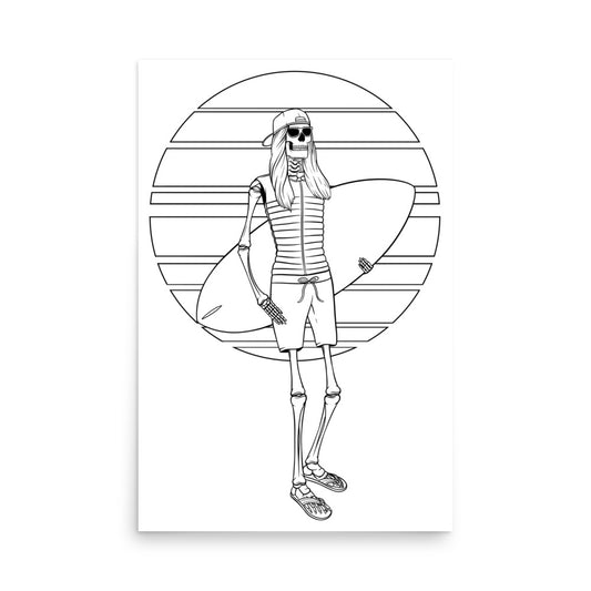 SKELLIES Wakesurfing Woman Poster - Skeleton Wakesurfing Line Graphic, Wall Art for Wakesurfing Enthusiasts