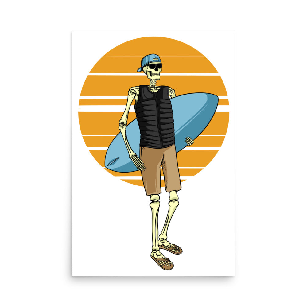 SKELLIES Wakesurfing Man Poster - Skeleton Wakesurfing Graphic, Wall Art for Wakesurfing Enthusiasts