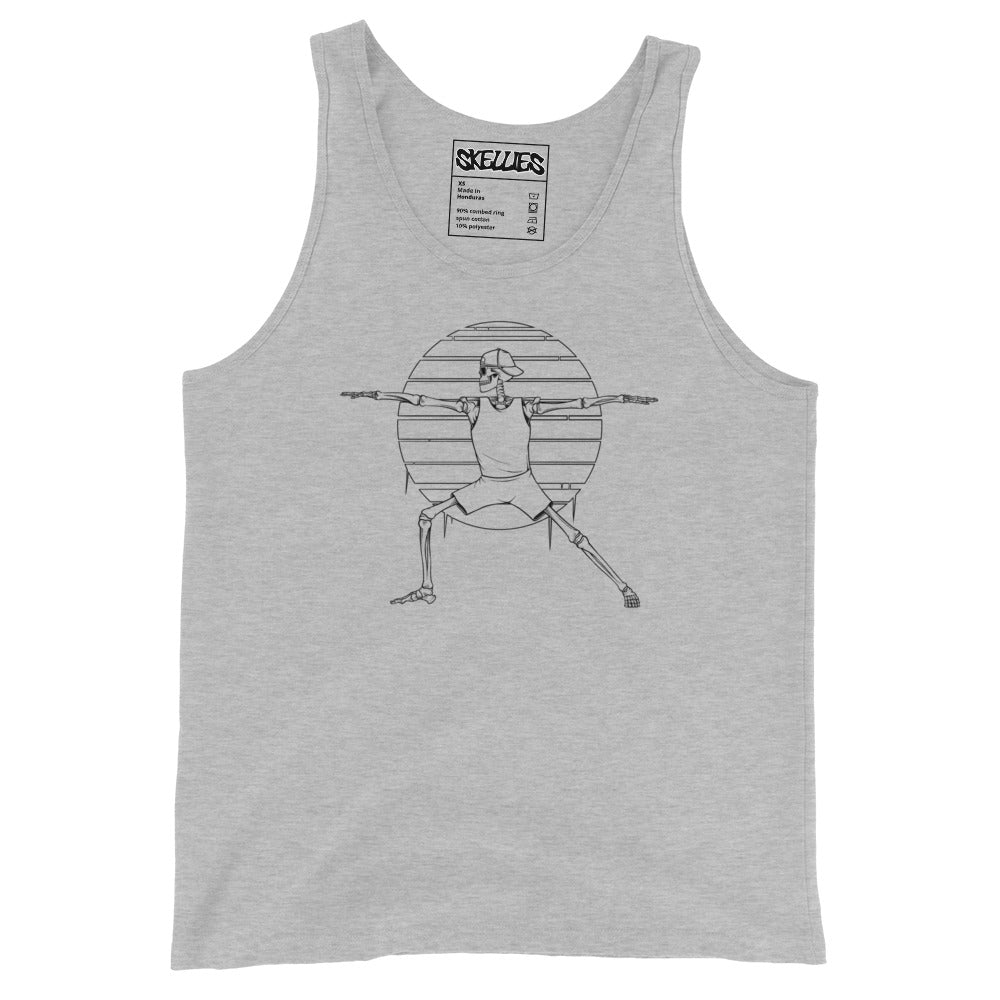 SKELLIES Men's Graphic Tank Top - Yoga Warrior Skeleton Line Print, Relaxed Fit, Casual Summer Wear