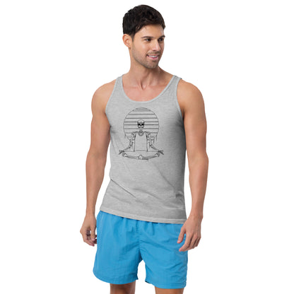 SKELLIES Men's Graphic Tank Top - Yoga Skeleton Line Print, Relaxed Fit, Casual Summer Wear