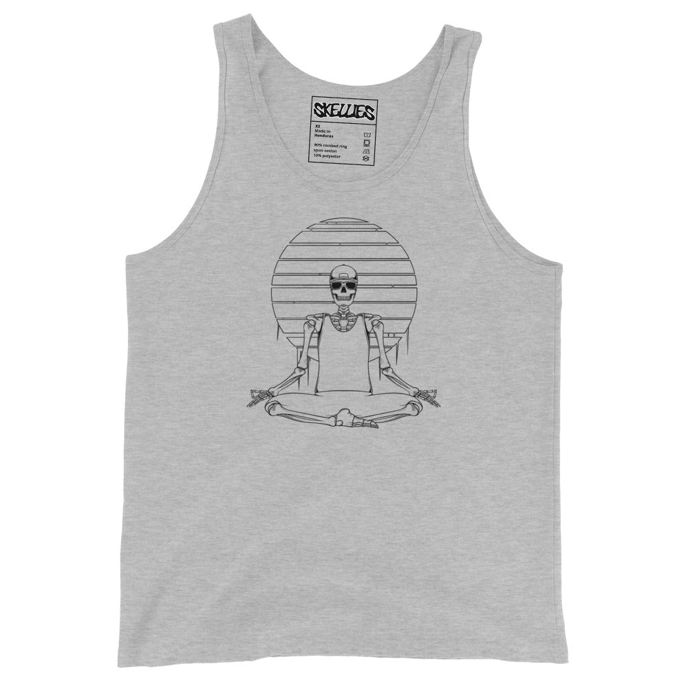 SKELLIES Men's Graphic Tank Top - Yoga Skeleton Line Print, Relaxed Fit, Casual Summer Wear